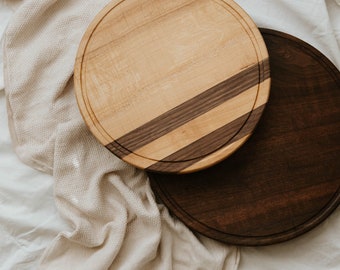 CUSTOM: Handmade Round Solid Wood Cutting Board w/ Juice Grooves in Maple or Walnut (Butcher Block, Cheese Board, Charcuterie Board)