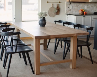 VEGA II- Solid Wood White Oak Dining Table w/ Base Runner (Made to Order)