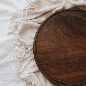 CUSTOM: Handmade Round Solid Wood Cutting Board w/ Juice Grooves in Maple or Walnut Butcher Block, Cheese Board, Charcuterie Board image 4