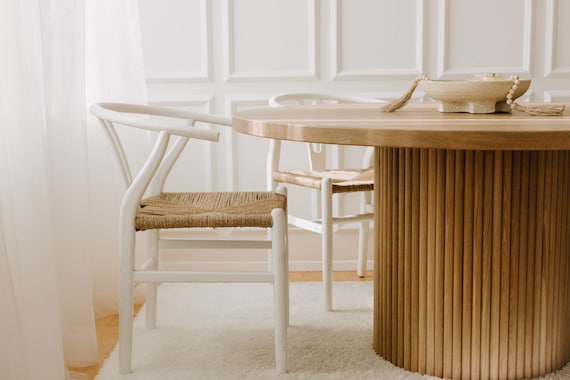 HALO Solid Wood Round Fluted Pedestal Dining Table Made to Order Etsy