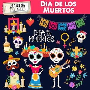 Jour de l’art clip mort Dia de los Muertos graphiques Fiesta clipart Mexique clipart Mexicain Fiesta Sugar crâne Mexicain Party Clip Art