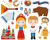 Russia clipart Russian clip art Travel clipart History clipart Vodka clipart Russian doll Matryoshka doll Moscow Balalaika Samovar Ushanka