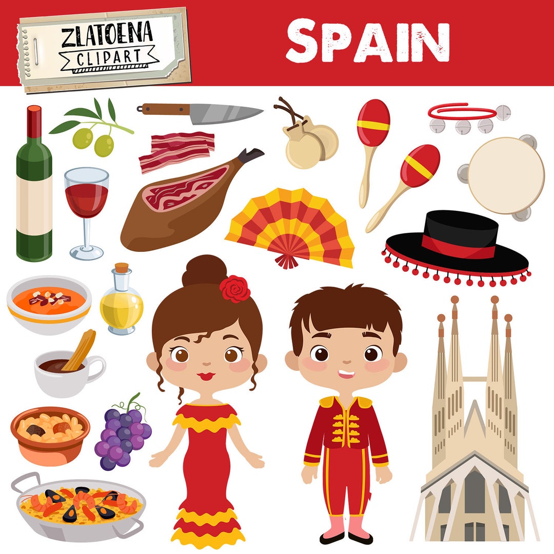 Spain Clip Art Spanish Clipart Fiesta Clipart Jamon Paela - Etsy