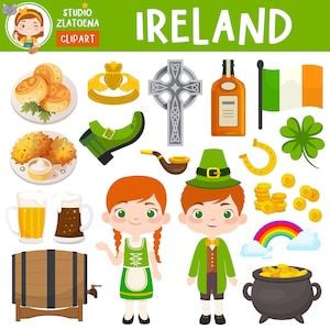 ClipArt Irlanda Grafica irlandese St Patricks Day ClipartShamrock Clipart Coin Clipart Rainbow Clipart Pentola d'oro Bandiera irlandese Birra clipart