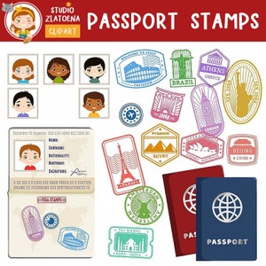 Selos de referência Clipart Selos de viagem clipart Selos de passaporte clipart Selos digitais clipart Viagens gráficos de viagens ao redor do mundo
