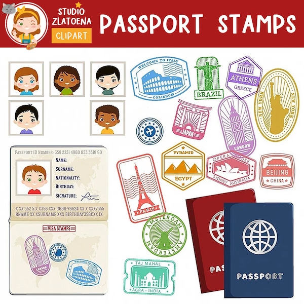 Landmark Stamps Clipart Travel stamps clipart Passport stamps clipart Digital Stamps clipart Travel clipart Travel graphics Around the World