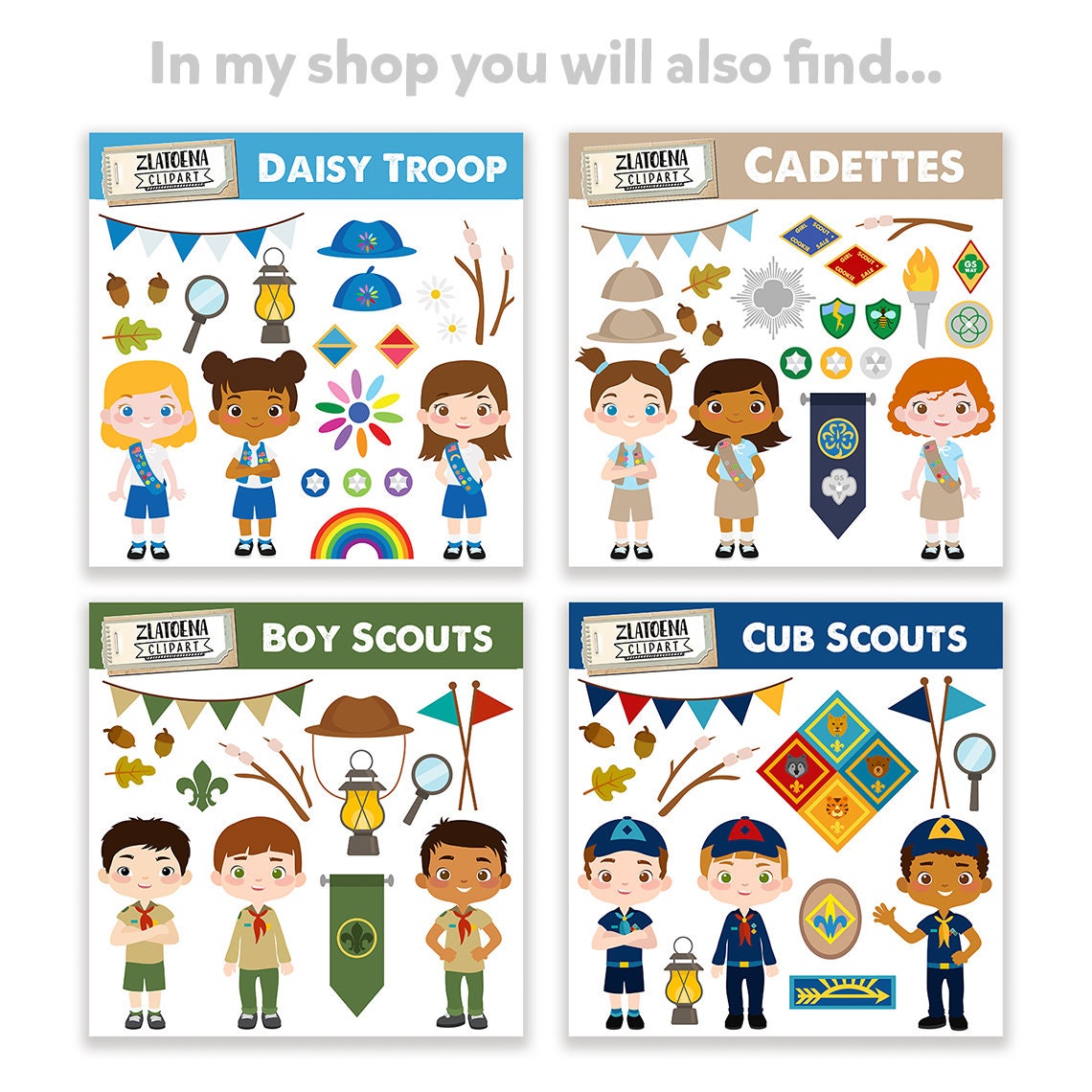 Brownie Girl Scout Clipart Scout Girl Clip Art Camping Digital Etsy