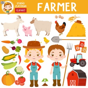 Ferme clipart fermier clipart ferme graphiques animaux de ferme clipart fermier clipart mouton chèvre cochon poule légumes clipart animaux de ferme numérique