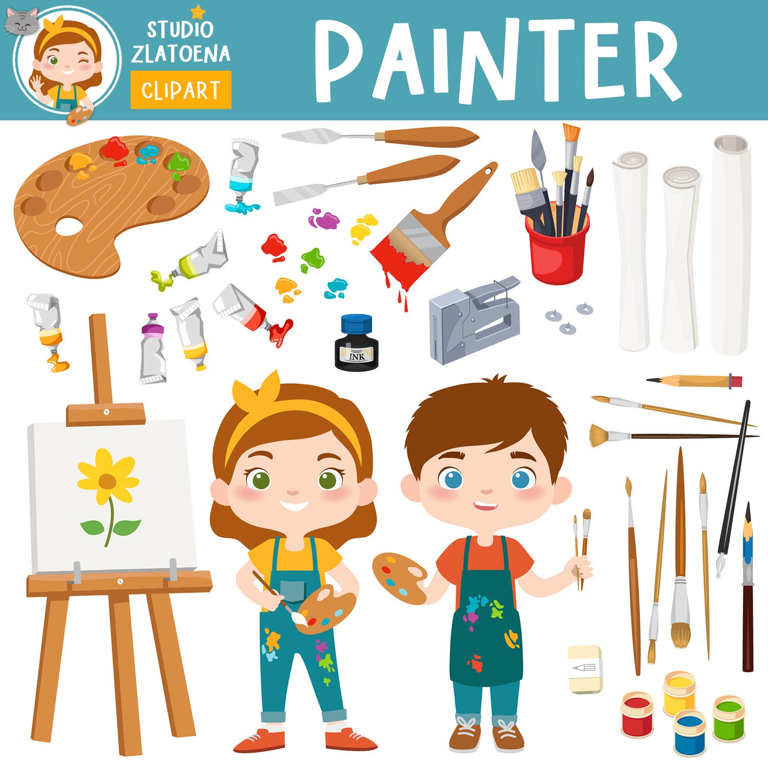 Artist Paint Brushes Design, Artist Printable Instant Download
