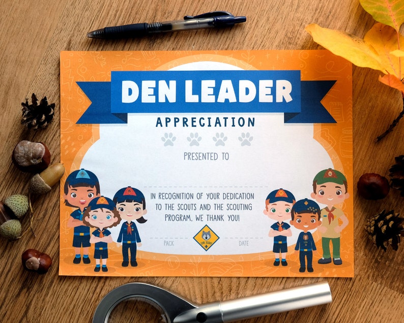 Den Leader Appreciation Certificate Cub Scout Certificate Etsy India