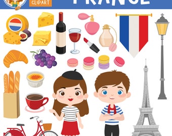 France Clipart: Eiffel Tower, Macarons, and French Culture (Digital Art)