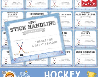 Editable Hockey Award Certificates, Hockey Award Ceremony Certificates, Printable End of season Hockey awards, Participation Team Awards