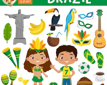 Brazil Clip Art: Fiesta Graphics, Carnaval Masks (Digital Download)