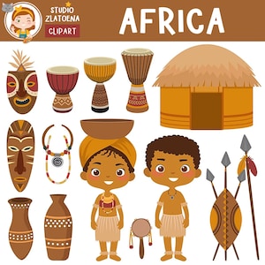 Clipart Africa tribù Zulu ClipArt digitale Grafica africana ClipArt di viaggio Cultura africana Arte dell'Africa selvaggia Clipart tribale Clipart etnico