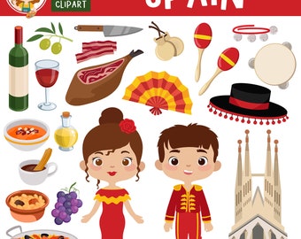 Spain Clip Art: Spanish Food, Flamenco, Travel Graphics (Digital Download)