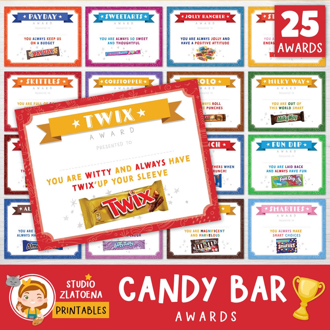 25 Editable Candy Bar Award Certificates, Award Ceremony Certificates ...