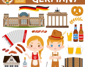 Octoberfest Clipart: German Beer, Bratwurst, Pretzel Graphics