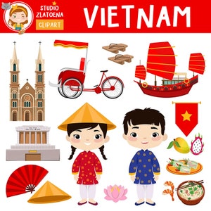 Vietnam clipart Vietnam graphics Asian clip art Vietnamese princess clipart Noodle soup Asian food clipart Fan Ricksaw Asia clipart Travel