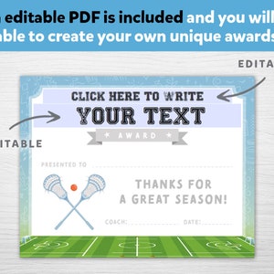 Editable Lacrosse Award Certificates, Award Ceremony Certificates, Printable End of Season ...