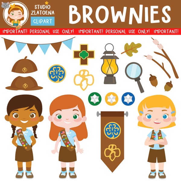 Brownie Girl Scout Clipart Scout Girl Clip art Camping Digital Kids Camping Printable art Explorer Clip art Girl Scouts Troop Camping