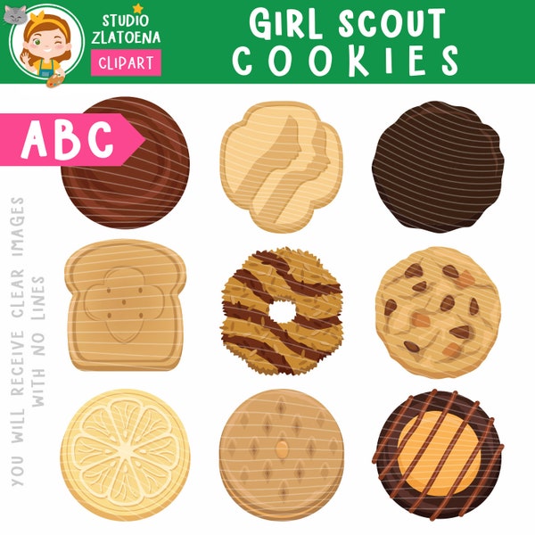 Digital Girl Scout Cookies, ABC Girl Scout Cookie Clipart, Digital Stickers, ABC Baker Cookies illustrations, Set of 9