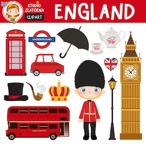 Londen Clipart Britse Clipart Engeland afbeeldingen Groot-Brittannië clipart Reizen Big Ben Crown Umbrella Royal Guard City Groot-Brittannië clipart