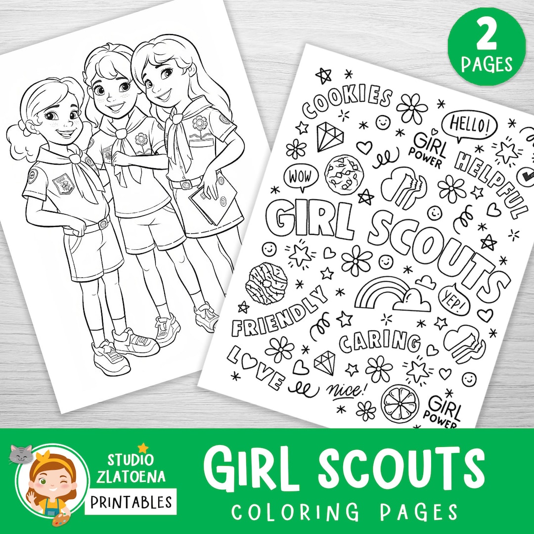 2 Girl Scouts Coloring Pages, Girl Scout Coloring Book, Cute Scout Coloring Pages, Girl Scout