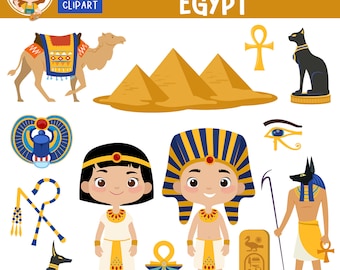 Ancient Egypt Clipart: Pharaoh, Pyramids, Scarab (Digital Download)