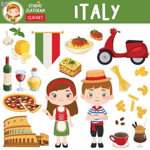 Italiaanse illustraties Italië clipart Pizza clipart Pasta Food Rome Colosseum graphics Digitale Italië Party Clip Art Reizen clipart Carnaval van Venetië