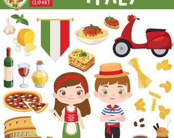 Italian Food & Travel Clipart: Rome, Pizza, Pasta (Digital Download)
