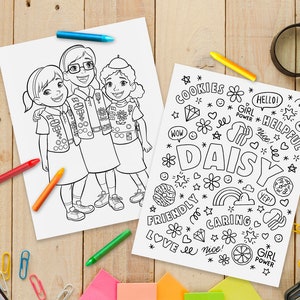 2 Daisy Girl Scouts Coloring Pages, Girl Scout Coloring Book, Scout ...