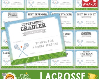 Editable Lacrosse Award Certificates, Award Ceremony Certificates, Printable End of season Lacrosse awards, Sports team awards