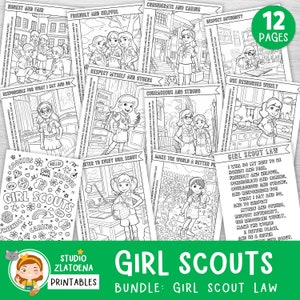 12 Girl Scouts Coloring Pages, Girl Scout Law Coloring Book, Scout Coloring Pages, Girl Scout Leader Fun Printables, Girl Scout Activity