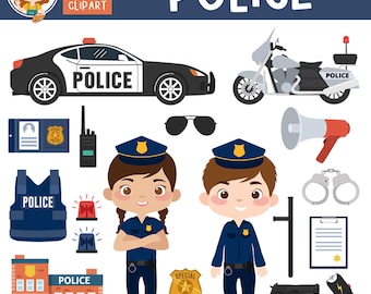 Police Clip Art: Officer, Car, Motorcycle Graphics (Digital Download)