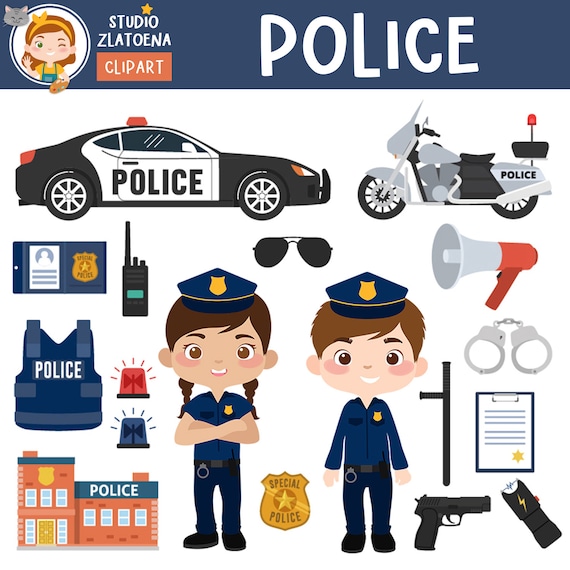 Police Clip Art: Officer, Car, Motorcycle Graphics (Digital Download)