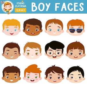 Cute Boy Faces clipart Kids Faces Digital Clipart Cute Kids Clip Art Children Head Illustration Boy Head Digital Clip art Boy Clip Art