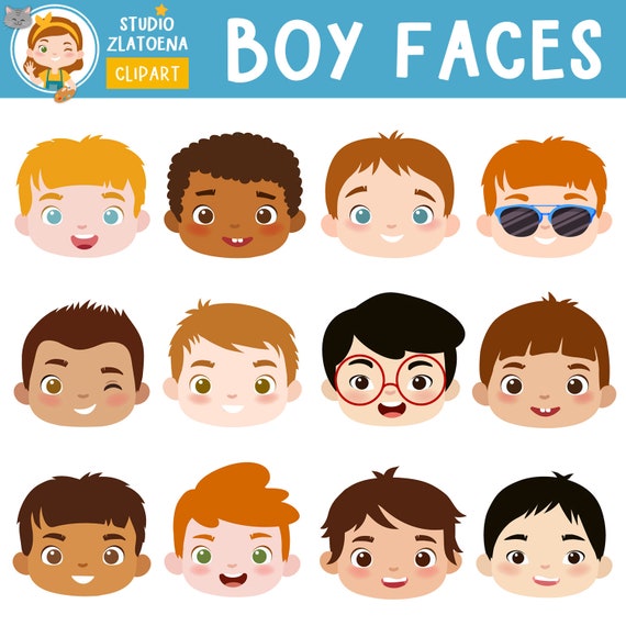 Cute Boys Faces Clip Art Set – Daily Art Hub // Graphics, Alphabets & SVG