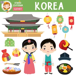 Clipart da Coreia Clipart digital coreano Família coreana Clipart Cultura Clipart País Clipart Hanbok Chuseok gráficos Viagem Leste Asiático clipart