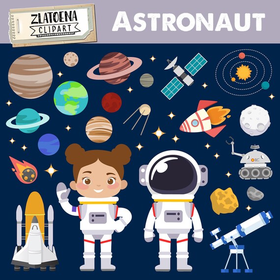 Astronaut Clipart Outer Space Graphics Rocket Ship Clipart - Etsy Sweden
