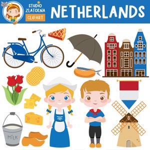 PAÍSES BAJOS clip art Holanda clip art holandés clipart Amsterdam clipart Bicicleta Molino Paraguas Gauda Queso gráficos fiesta de viaje europea
