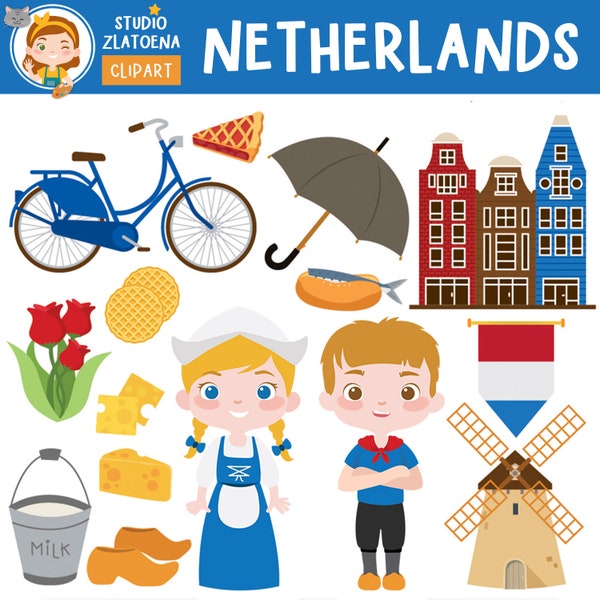 NIEDERLANDE Clip Art Clip Art Holland ClipArt Amsterdam ClipArt Fahrrad Windmühle Regenschirm Gauda Käse Graphik Europa Reiseparty