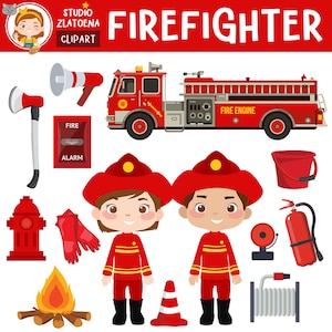 Firefighter Clipart: Fire Truck, Fire Station Graphics (PNG, JPG)