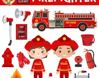 Firefighter Clipart: Fire Truck, Fire Station Graphics (PNG, JPG)