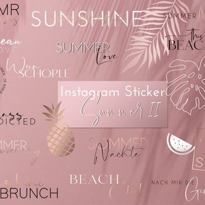 Instagram Story Sticker Summer 2 rosegold | 80+ | Travel | Holiday | Vacation | Summer Clipart PNG german Plants Nature Sun