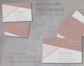 Visitenkarten Vorlage, professionelle Visitenkarten für Word & Pages modern, einfach, Layout Design, sofort Download deutsch rose