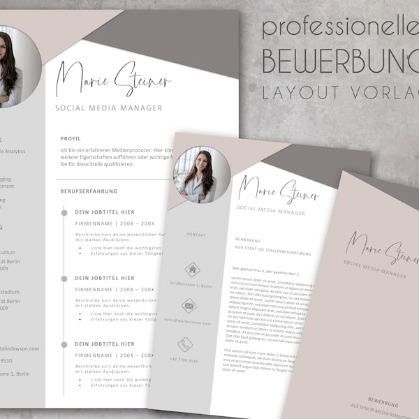 Resume template, professional application template complete for Word, Pages modern easy, layout, CV template immediately download German