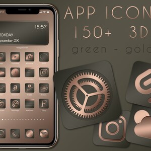 App Icons Green Rosegold | 150+ Premium Iphone Apple and Samsung App Icons | 3D | Ios14 | Spring | Olive | Silver