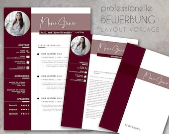 Application Template, Professional Resume Template for Word Bordeaux, Modern Simple, Layout, Design, CV Template, Instant Download German