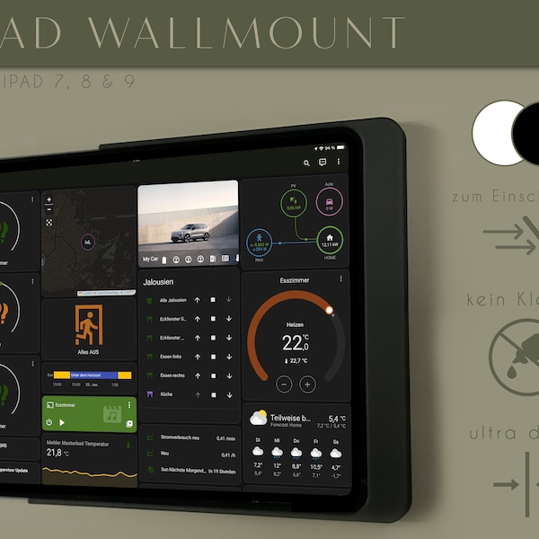 iPad 7,8 & 9 Wandhalterung | Design Wandhalterung | Tablet Wall Mount, Smarthome, schmal, modern, ohne Befestigungen an iPad, schwarz/weiß