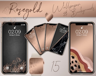 15+ sfondi e sfondi in oro rosa | iPhone | androide | AppleWatch | stile bohémien | tropicale | Si adatta agli adesivi della storia di Instagram in oro rosa